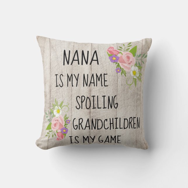 Trä med rosa lila blommig Nana/Farmor Kudde (Framsida)