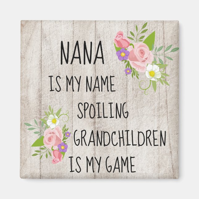 Trä med Rosa Lila Blommigt Nana/mormor Magnet (Framsidan)