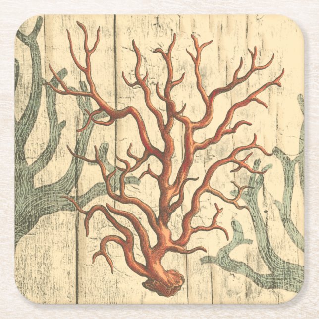 Trä och liten korall underlägg papper kvadrat (Framsidan)