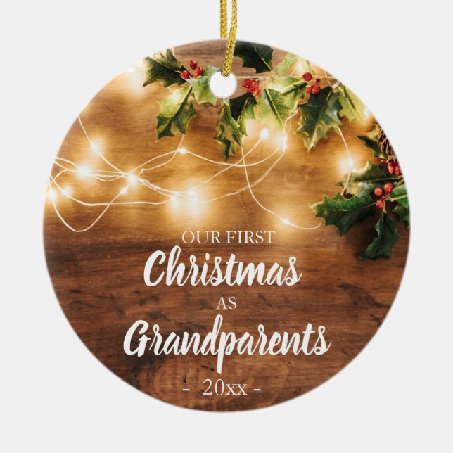 Trä och ljus Första jul som farföräldrar Julgransprydnad Keramik (Framsidan)
