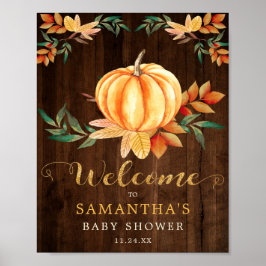 Trä Orange Vattenfärgspumpkin Guld Fall Shower Poster