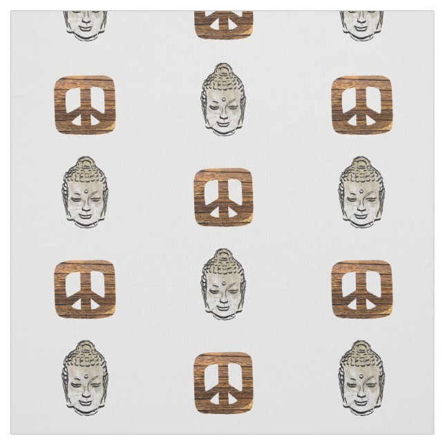 Trä Peace & Sephia Buddha Print Fabric Tyg (Provkarta)