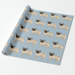Trå pingpute Tecknad hund Mops Design Mönster Blue Presentpapper