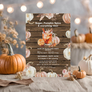 Trä Pumpkin Spice och allt trevligt babyskor Inbjudningar