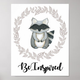 Trä Raccoon Print Poster