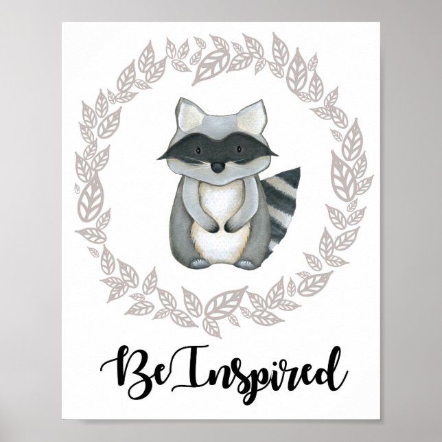 Trä Raccoon Print Poster (Framsidan)