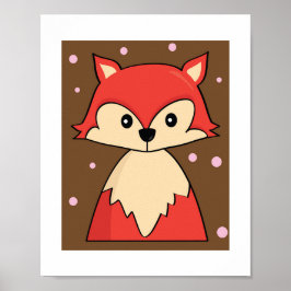 Trä Red Fox Illustration Poster Skriv ut