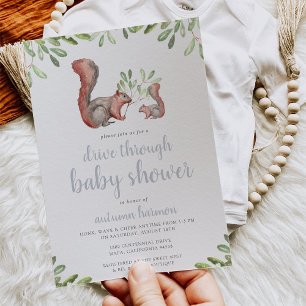 Trä Red Squirrel Drive through Baby Shower Inbjudningar