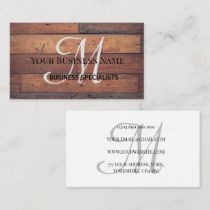 Trä Rustic Barn Brown Monogram Visitkort