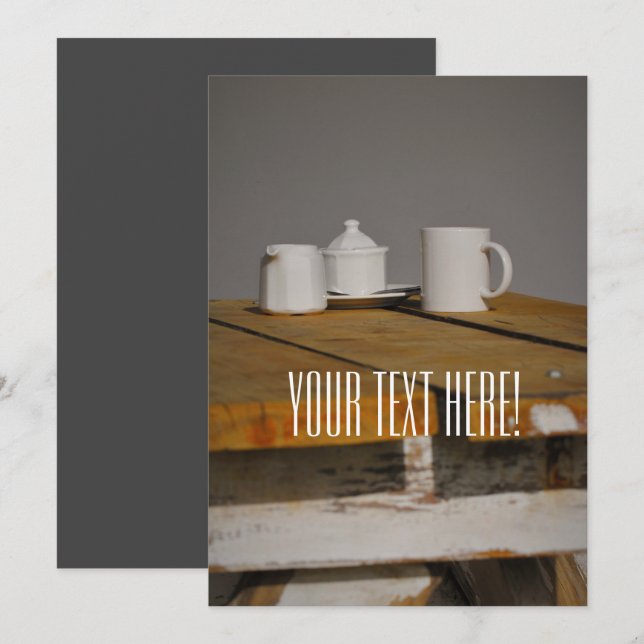 Trä Rustik Bord Tekanna Kopp Inbjudningskort (Fram/baksida)
