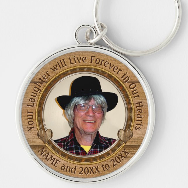 Trä-se Personligen Foto Memorial Keychain Rund Silverfärgad Nyckelring (Framsidan)