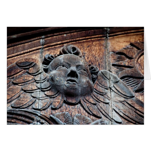 Trä sniden ängel OBS kort (Framsidan Horizontal)