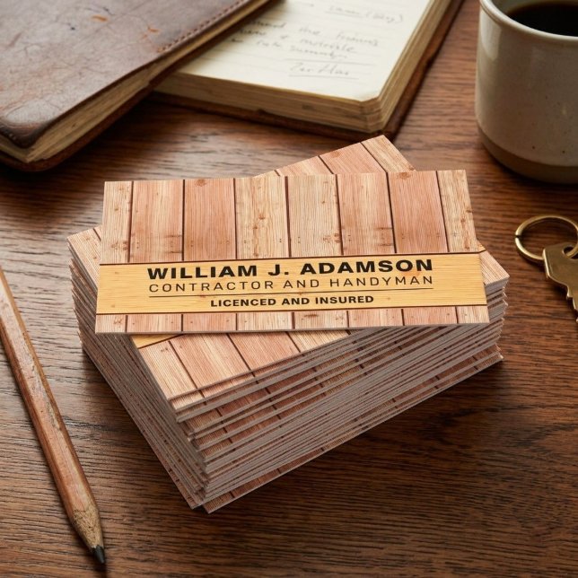 TRÄ SNIKARE | MODERN HUSMÅN / BYGGNAD VISITKORT (professional wood grain handyman stationery, contractor branding for carpentry services)