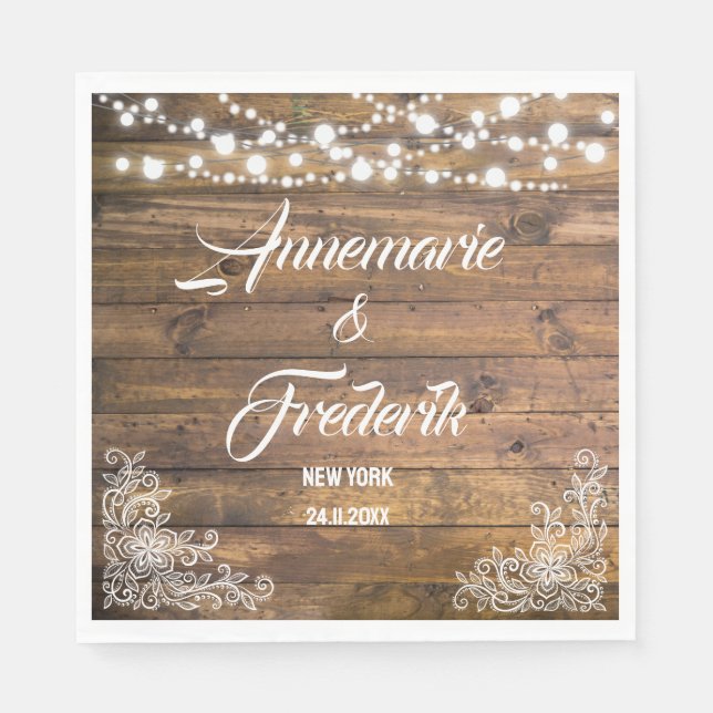 Trä, Snöre och Twinkle Ljus Bröllop Pappersservett (Framsidan)