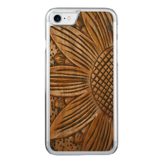Trä Solros Skriv ut Carved® Wood Carved Wood iPhone Skal (Baksida)