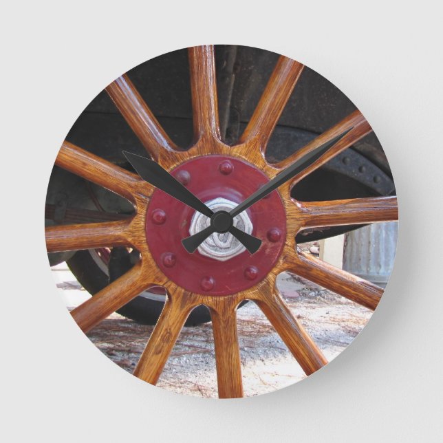 Trä Spoke Wheel Clock Rund Klocka (Framsida)