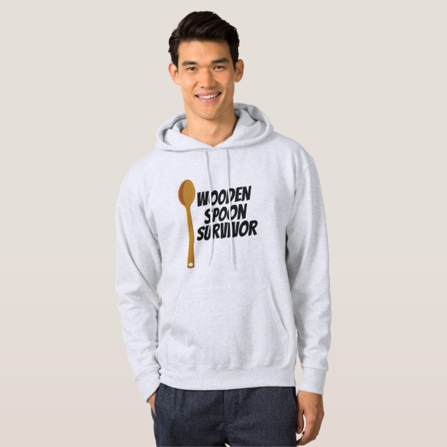 Trä Spoon Survivor Funny Nostalgia Hoodie (Hel framsida)