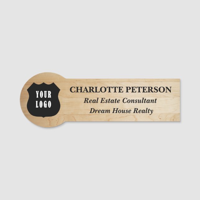 Trä Struktur Anpassningsbar Realtor eller Real God Namnbricka (Framsida)