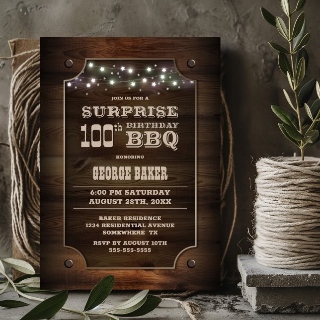 Trä Surprise 100:e födelsedag BBQ Inbjudningar (Skapare uppladdad)
