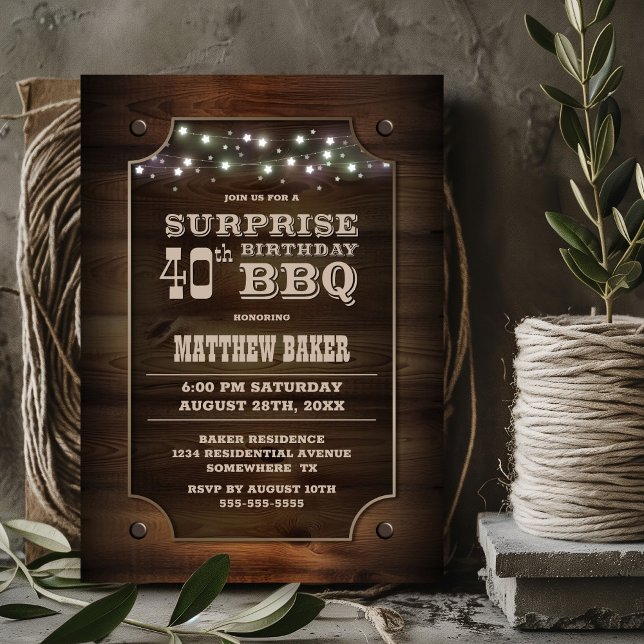 Trä Surprise 40:e födelsedag BBQ Inbjudningar (Skapare uppladdad)
