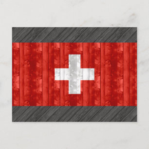 Trä Swiss Flagga Vykort