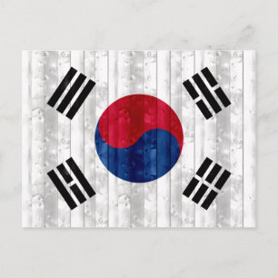 Trä Sydkoreanska Flagga Vykort