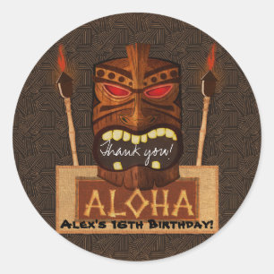 Trä Tiki Mask Vintage Retro ALOHA Sommarfest Runt Klistermärke