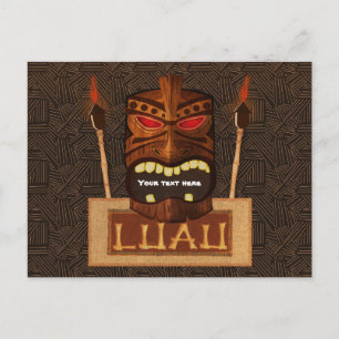 Trä Tiki Mask Vintage Retro LUAU Aloha Fest Inbjudan Vykort