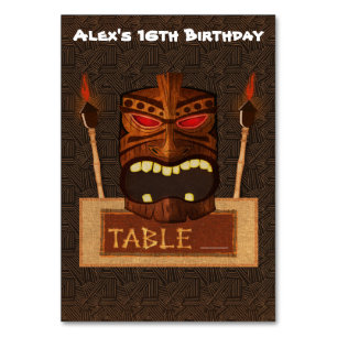 Trä Tiki Mask Vintage Retro Luau Bord Nummer Bordsnummer