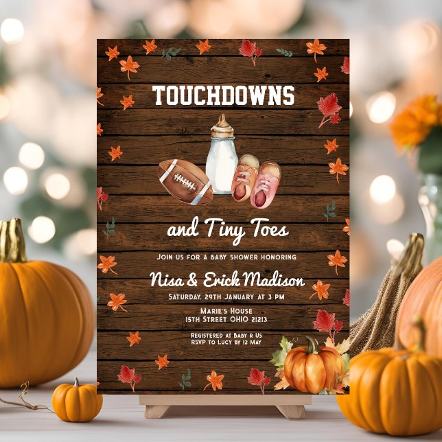 Trä Touchdown Små Tår Fotboll Par Babyshower Inbjudningar (Skapare uppladdad)
