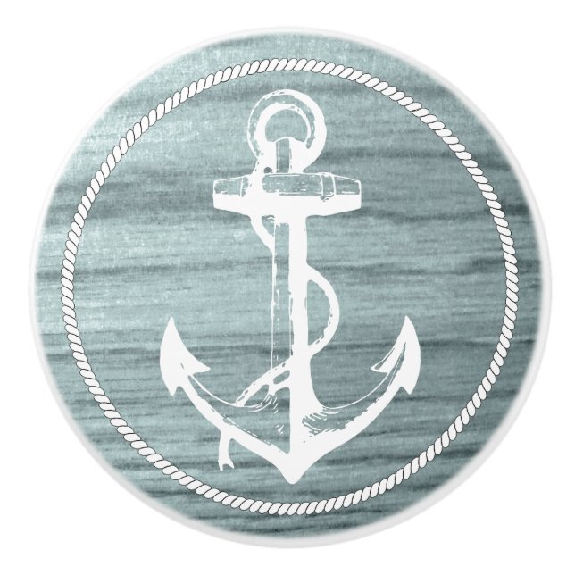 Trä-utskrift med blå Åldras med Nautical Anchor Knopp (Framsidan)