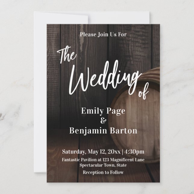 Trä Vin Fat Enkla Handstilar Bröllopet av Inbjudningar (Framsida)