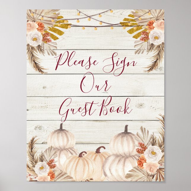 Trä Vit Kräm Pumpa Vänligen Skriv in Vår Gäst Poster (Framsidan)