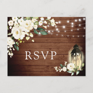 Trä Vita Rosor Rustik Wedding RSVP Vykort