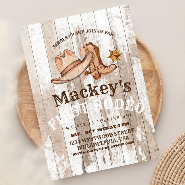 Trä | Western First Rodeo-Födelsedagsfest Inbjudningar (Skapare uppladdad)