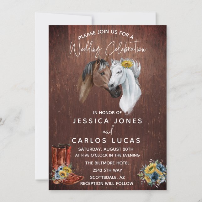 Trä Western Horse Boots Solrosfärgsfärg Inbjudningar (Framsida)