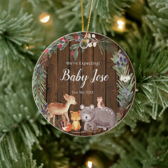 Trä Woodland Animals Vi förväntar oss föräldrar Julgransprydnad Keramik (Träd)