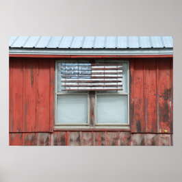 Träamerikan Flagga på Red Barn i Vermont Poster