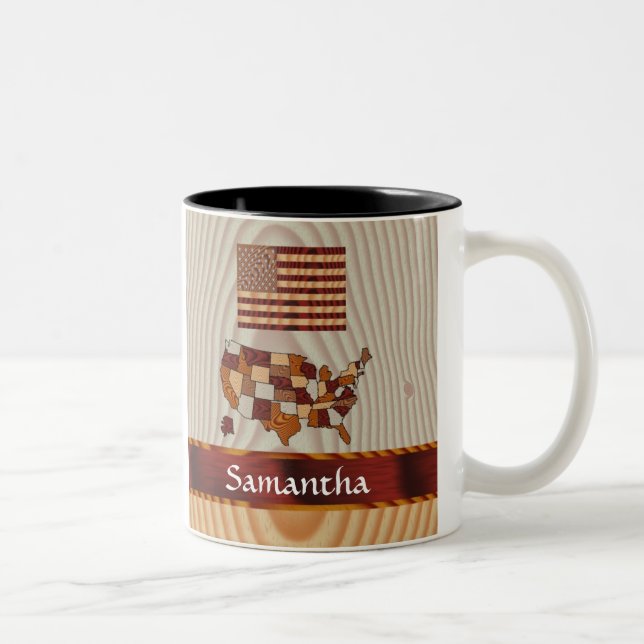 Träamerikanska flagga och karta Två-Tonad mugg (Höger)