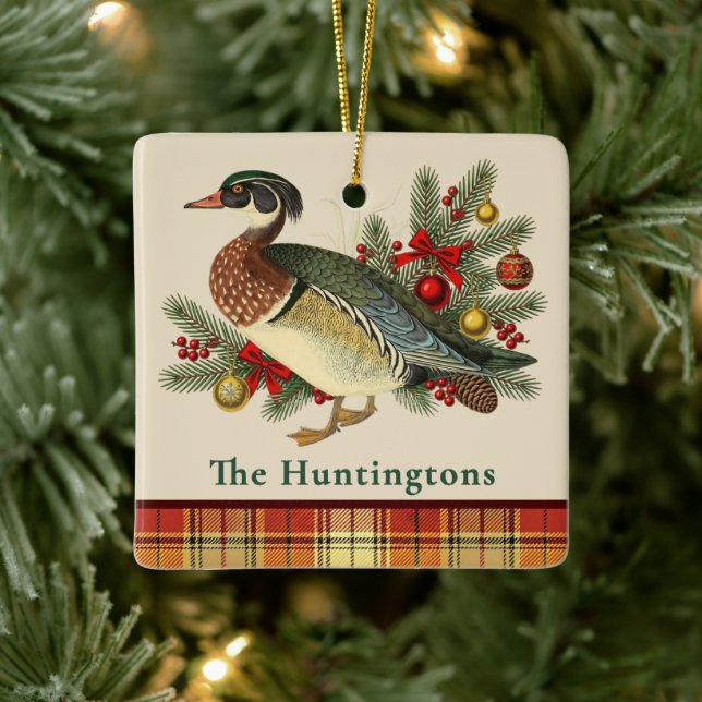 Träand och festlig julgrönska och Plaid Julgransprydnad Keramik (Träd)