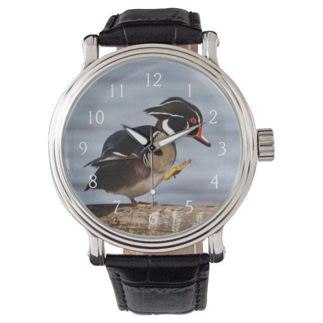 Träand på stock i våtmark armbandsur (Framsida)