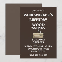Träarbetare Hammer WoodArbetare Birthday Woodworki Inbjudningar