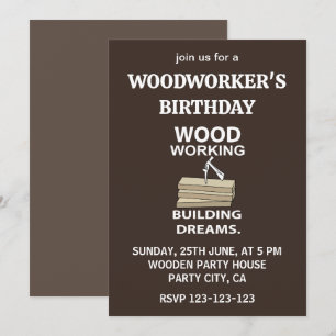Träarbetare Hammer WoodArbetare Birthday Woodworki Inbjudningar