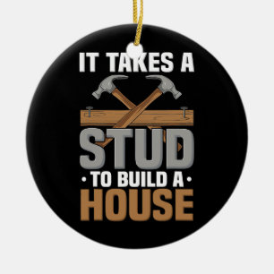 Träarbete Det tar en stud Bygger House Carpenter Julgransprydnad Keramik