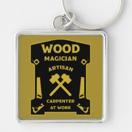 Träarbetskoppling och bärare fyrkantig silverfärgad nyckelring