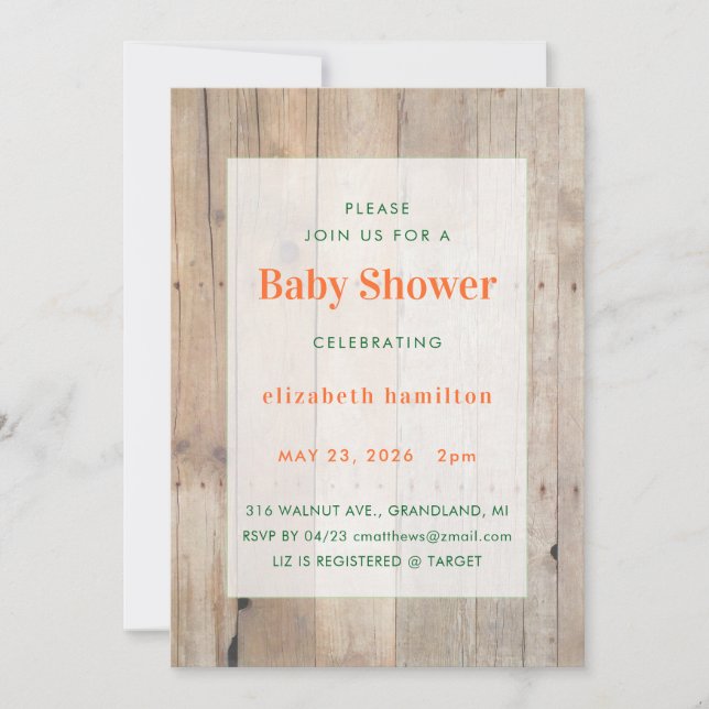 Träbakgrund Baby Shower-inbjudan Inbjudningar (Framsida)