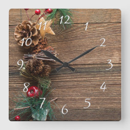 träbakgrund med gräs-konger fyrkantig klocka