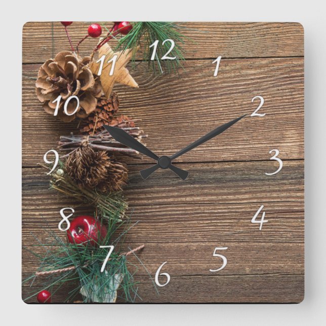 träbakgrund med gräs-konger fyrkantig klocka (Framsida)