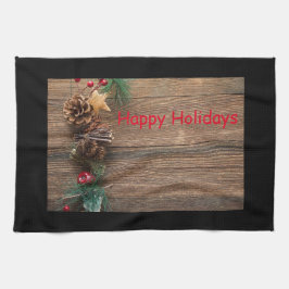 träbakgrund med gräs-konger kökshandduk