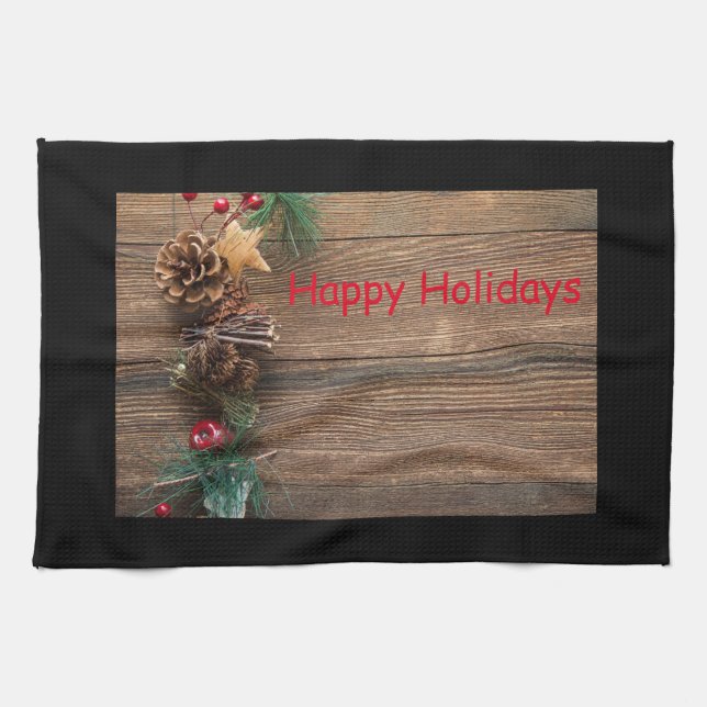 träbakgrund med gräs-konger kökshandduk (Horisontell)